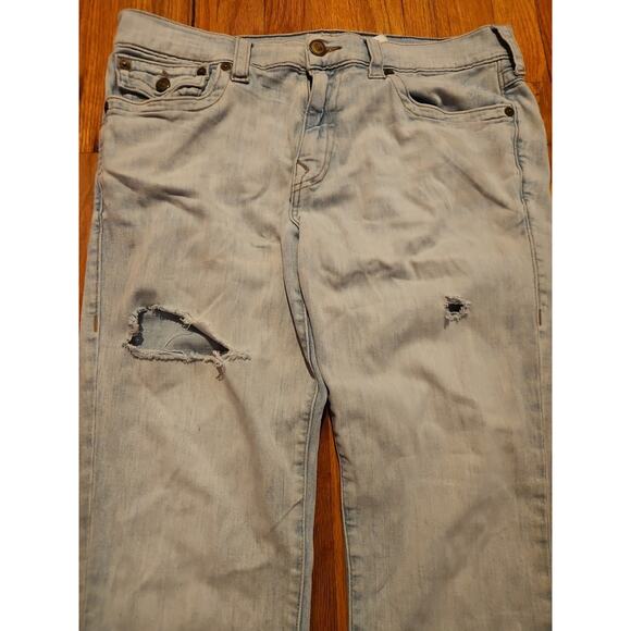 True Religion Geno Jeans 36x32 Mens Relaxed Slim Fit Distressed Blue Denim - Picture 1 of 9